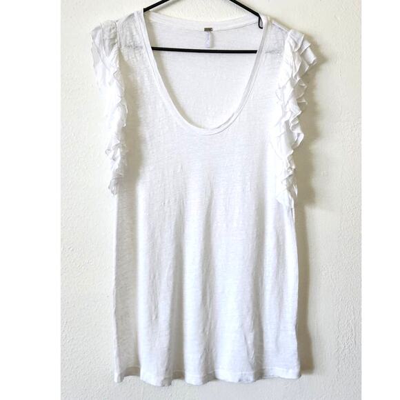 Young Fabulous & Broke YFB Linen Tiered Ruffle White Tank Small - Picture 1 of 6